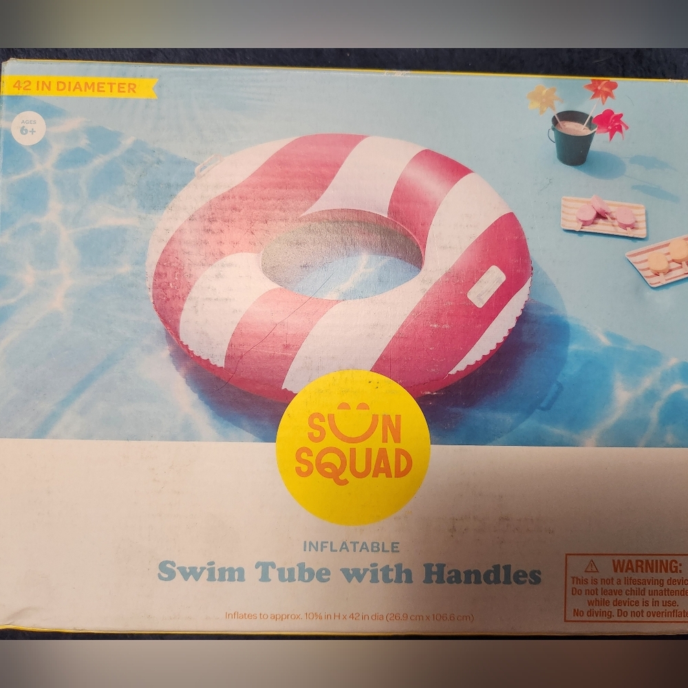 SUN SQUAD, SWIM INFLATABLE TUBE WITH HANDLES, NEW